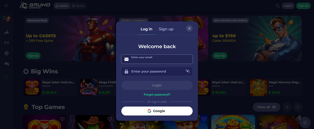 Bruno Casino Login